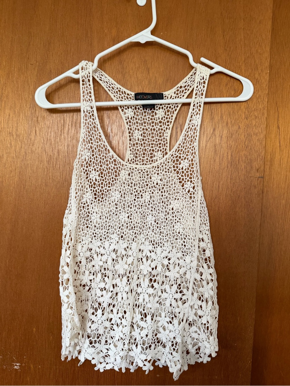 Weavers Cream Crochet Racerback Swim Coverup